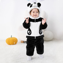 冬季新款小童外出套装冬款加厚男女宝宝可爱黑白熊猫夹棉套装