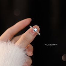 s925纯银月光石戒指女小众时尚百搭开口指环可调节食指戒手饰代发