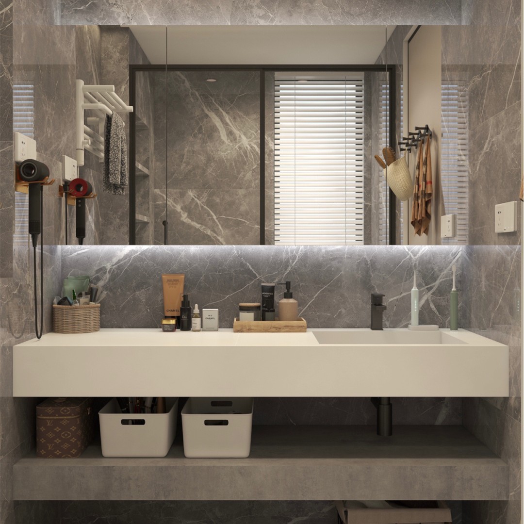 新款岩板一体洗脸洗手盆浴室柜组合简约现代双盆卫生间洗漱台卫浴