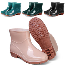 上塑3508短筒雨鞋女水鞋低筒PVC牛筋厚底加绒纯色工作鞋雨靴防水
