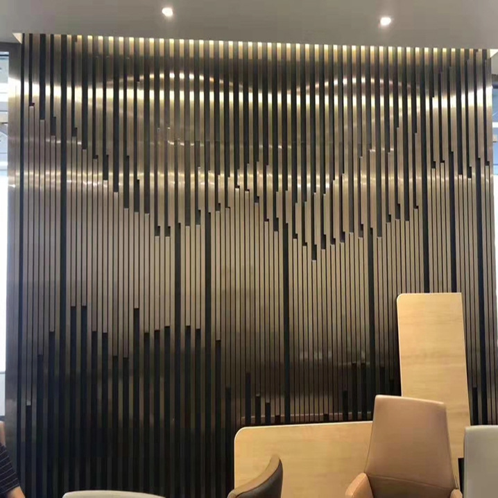 酒店前台ktv售楼部新中式装饰金属背景墙 办公室不锈钢格栅屏风