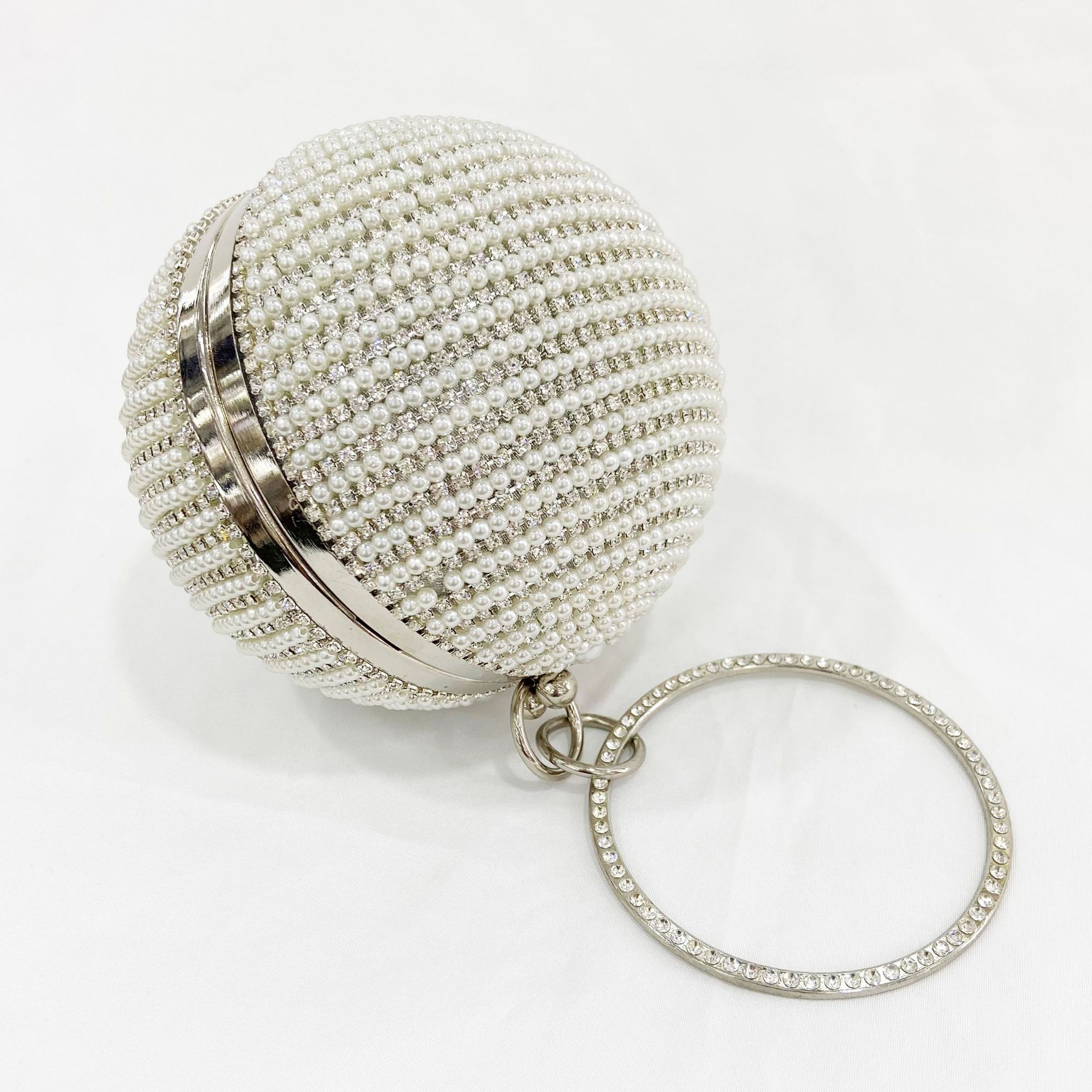 欧美晚宴包女士珍珠手提宴会晚装包金色带钻圆球包现货clutch bag