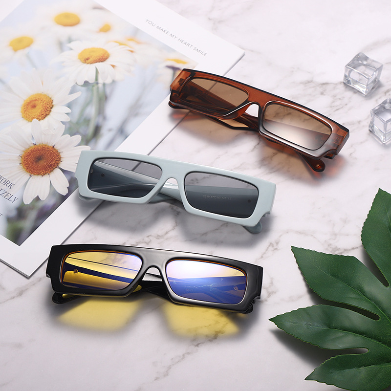 2021新款小方框太阳镜 欧美潮流off复古个性长方形眼镜亮丽黄墨镜