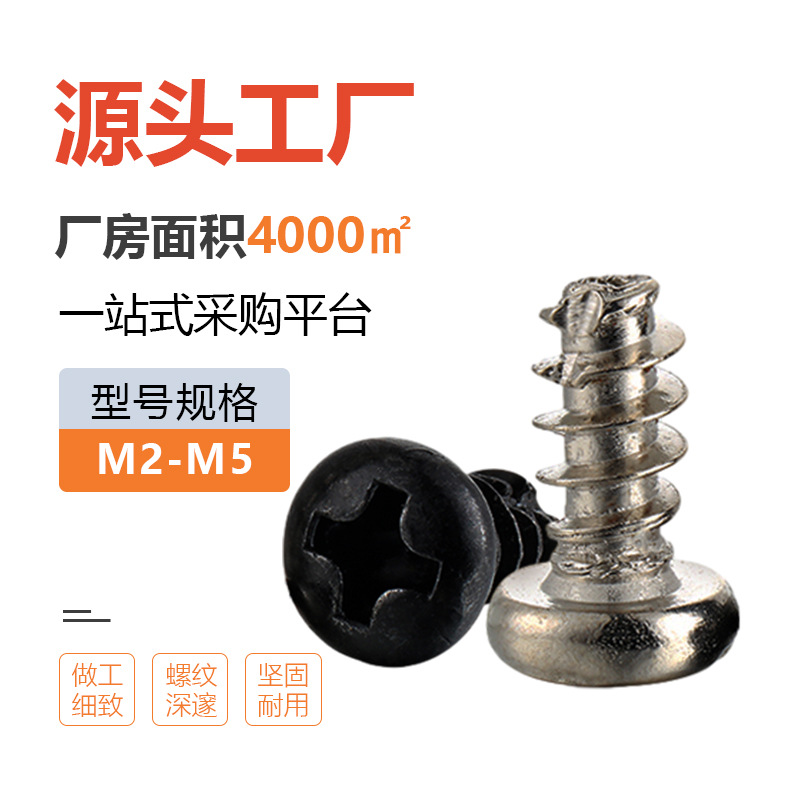 Factory Direct Sales Pt Iron Nickel Plated Cross round Head Self-Tapping Tail Cutting Screw M2m5 Iron Black Cross Recessed Pan Head Machine Screws