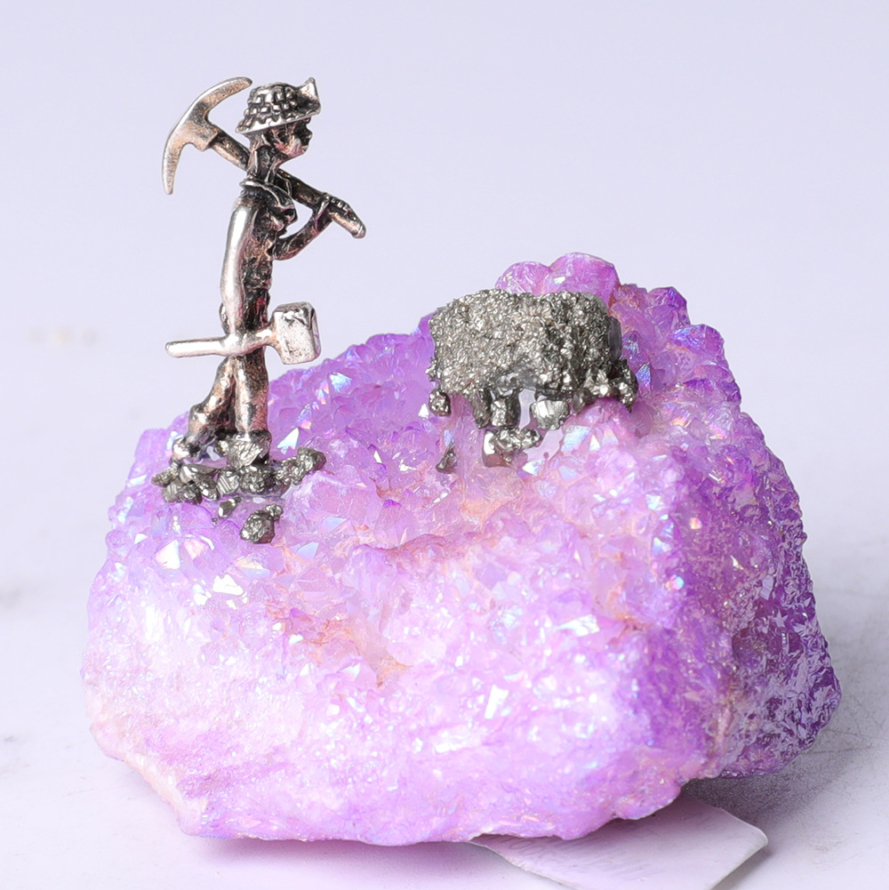 跨境新品镀彩晶簇矿工造型标本居家摆件工艺品矿石水晶办公礼品