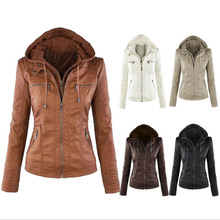 Jacket Women Euro Hood zipper coat Leather clothing皮夹克女