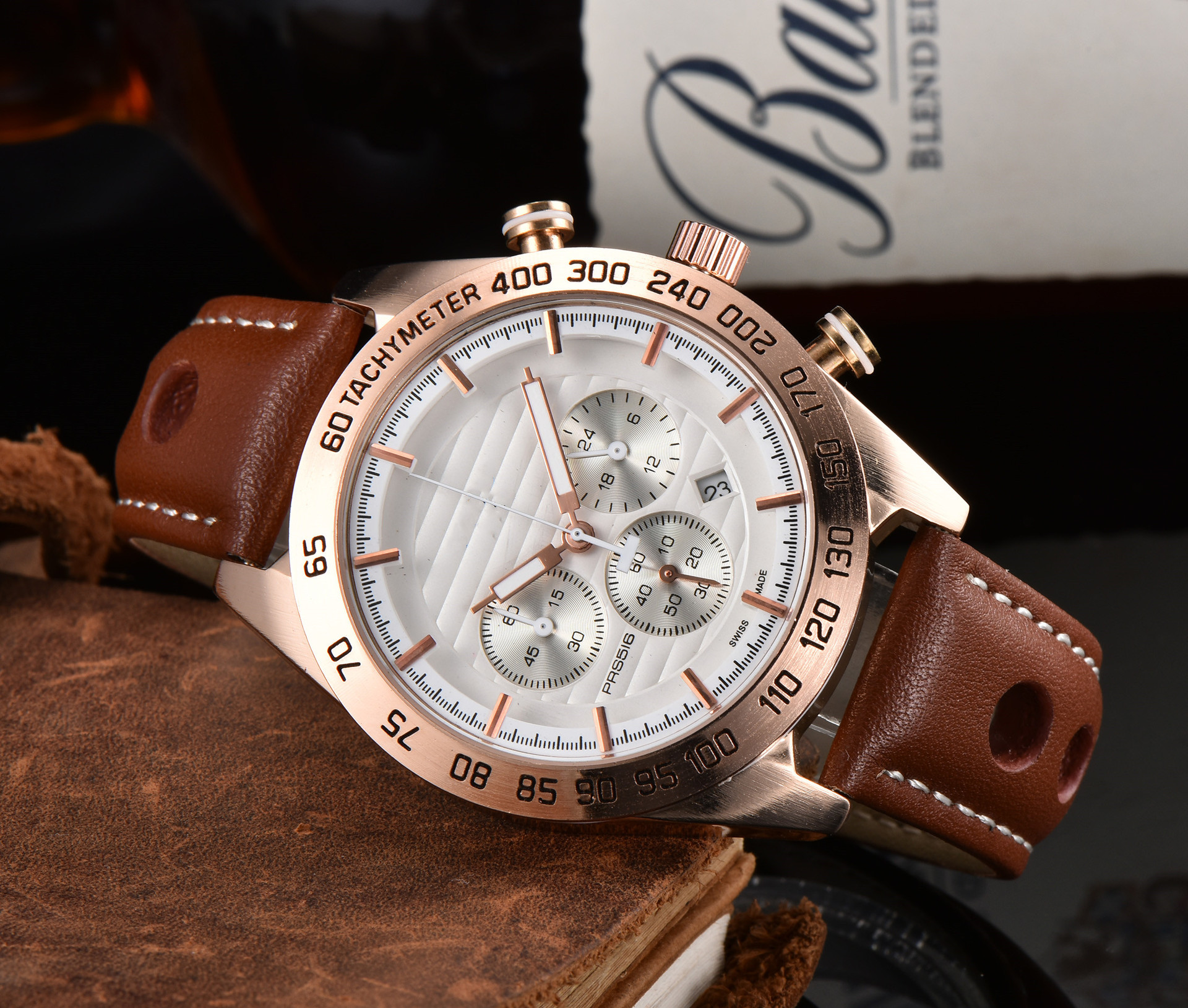 wish外贸商品速卖通 男士休闲天多功能石英6针跑秒说说手表批发