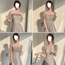 伴娘裙 长裙灰色伴娘服新款婚礼夏季团晚礼服女显瘦高级小众