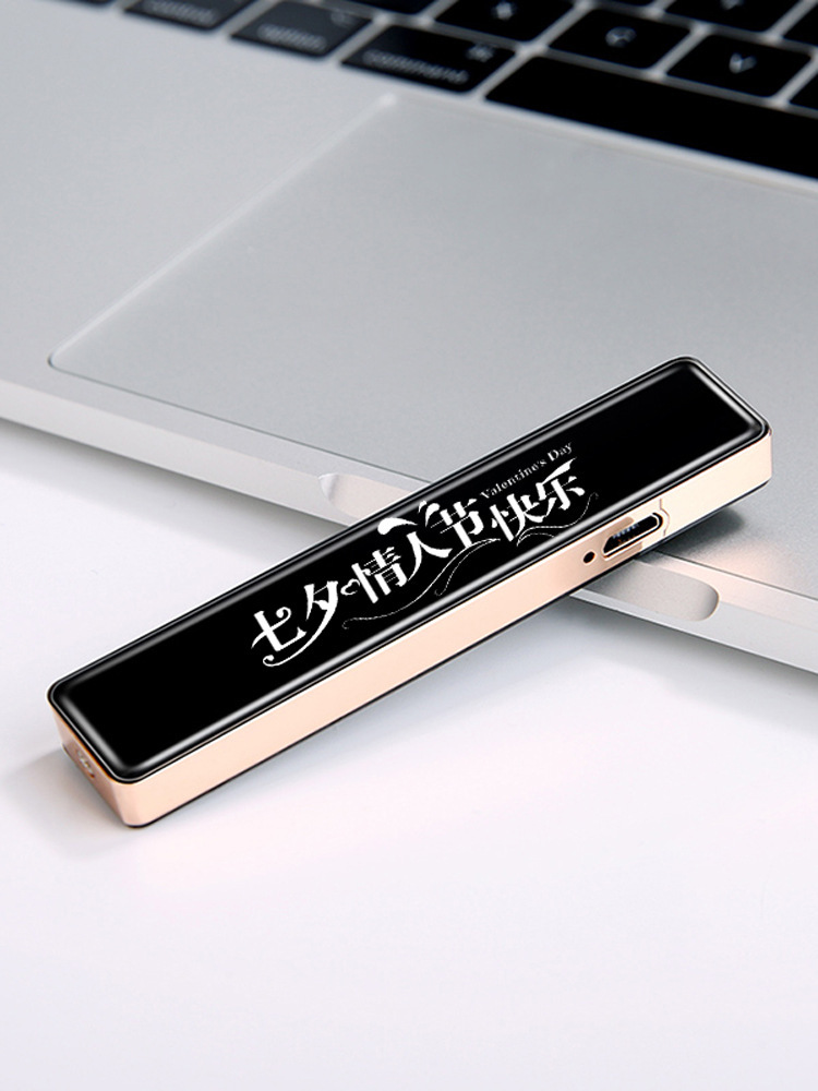 Women's Lighter Creative Personality Slim Strip Pull-down Charging USB Charging Advertising Cigarette Lighter Factory Direct Sales