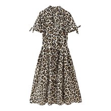 欧美风夏季女装新款V领性感豹纹印花收腰系带连衣裙