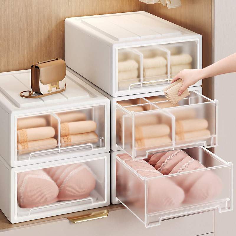 Underwear Storage Box Drawer-Type Household Wardrobe Grid Artifact Underpants Socks Three-in-One Storage Box