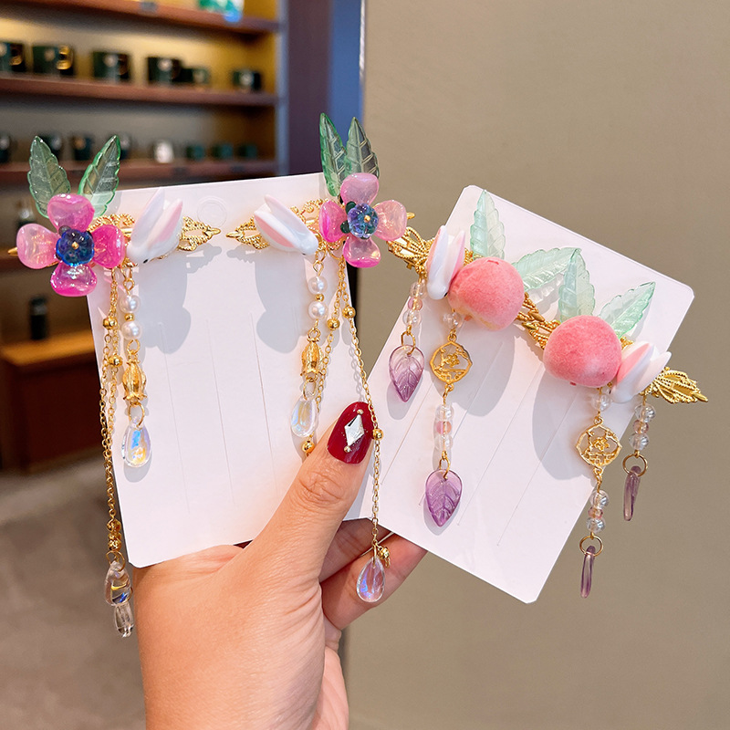 Ancient Costume Han Chinese Clothing Headdress Tassel Buyao Hair Accessories Girls Super Fairy Barrettes Antique Hairpin Barrettes Children Butterfly Hairpin