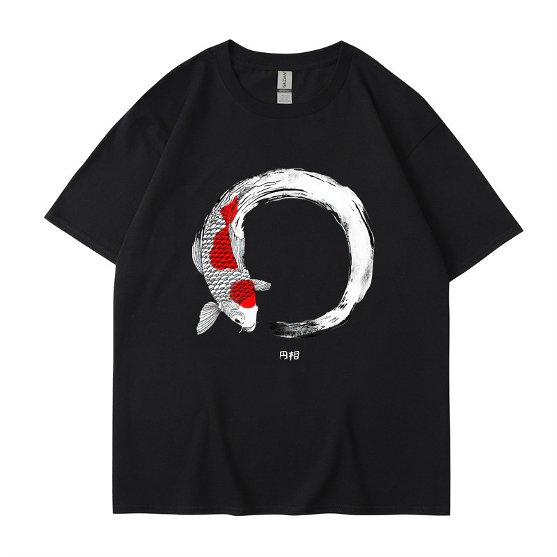 新品国潮复古夏季原创设计中国风鱼文艺男女款圆领短袖t恤-阿里巴巴