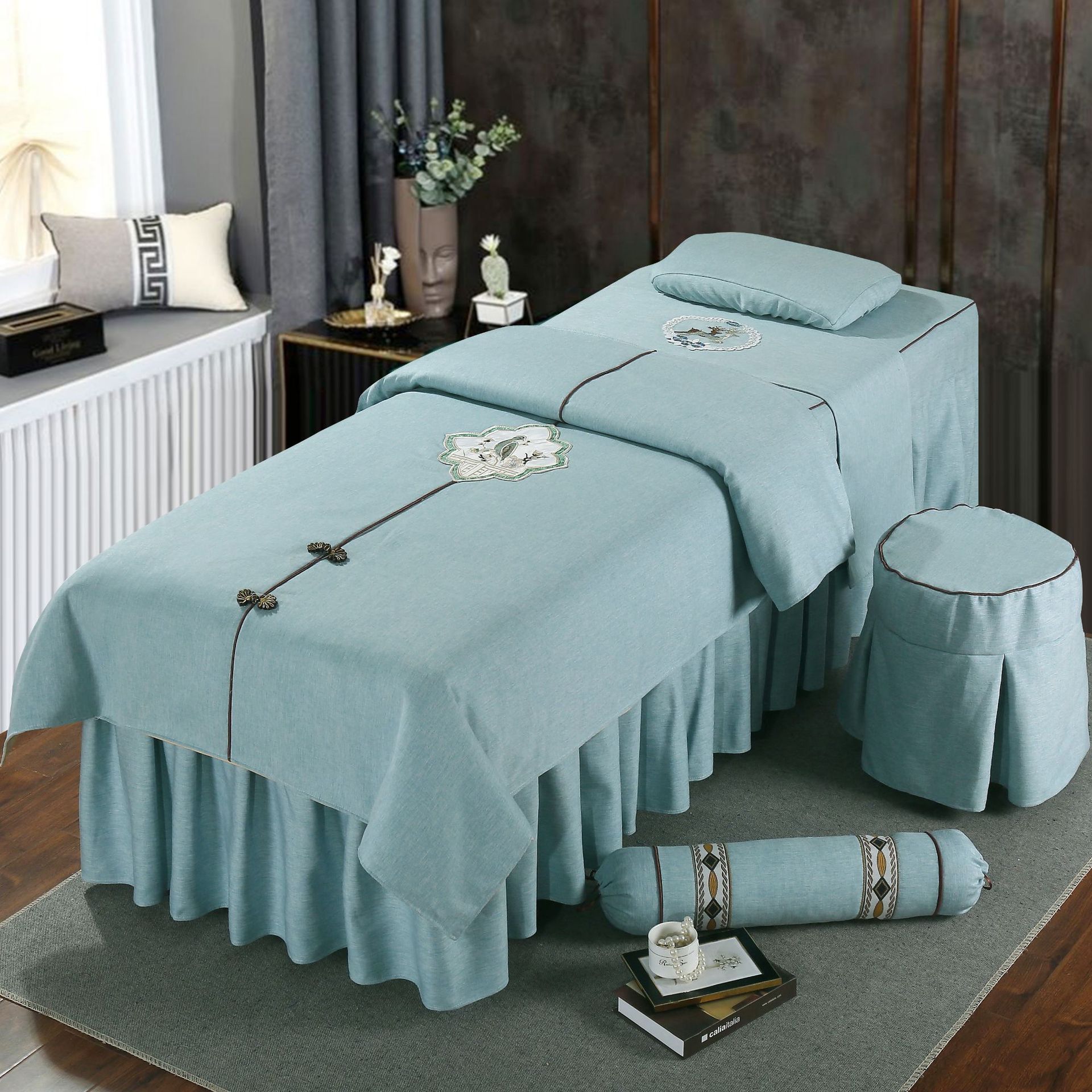 高档纯棉麻美容床罩四件套理疗按摩床罩套推拿支持四季适用