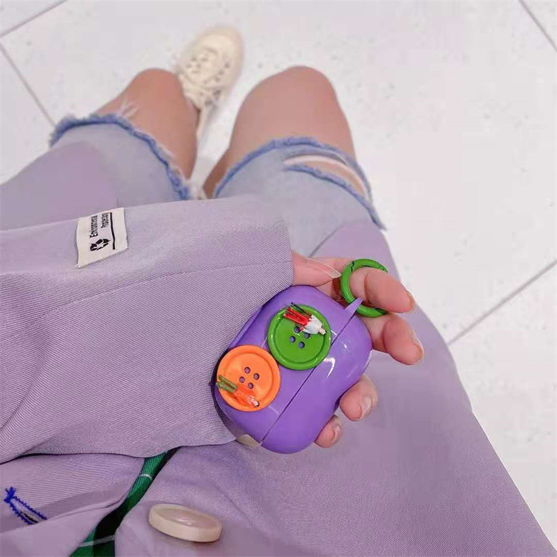 糖果荧光色diy纽扣小人苹果airpods1/2蓝牙耳机pro3保护套适用软