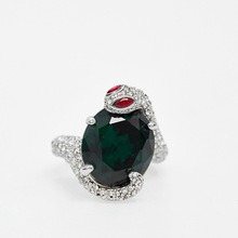 高级感欧美个性气质轻奢时尚红绿水晶宝石满钻蛇可调节戒指指环女