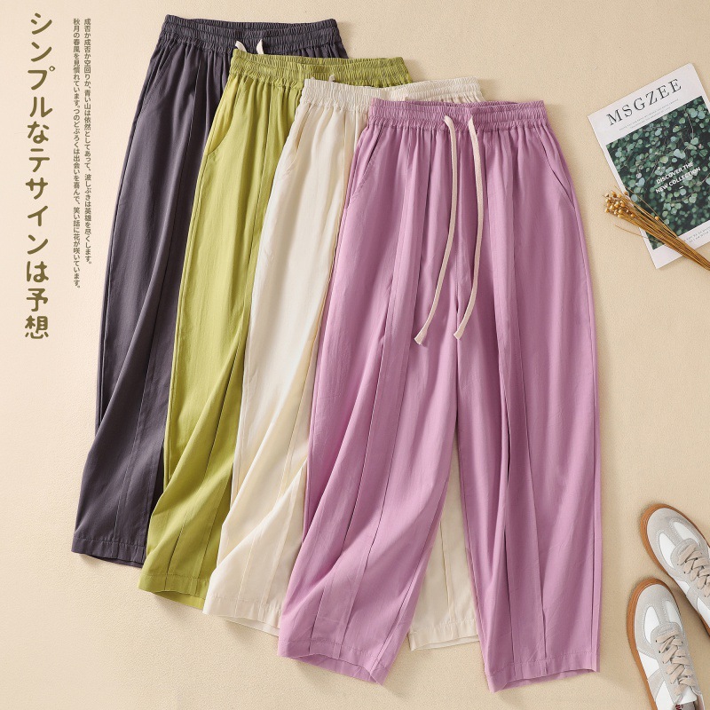 实拍2023夏季新款立体显瘦个性裁剪大码宽松斜纹棉布休闲哈伦裤女