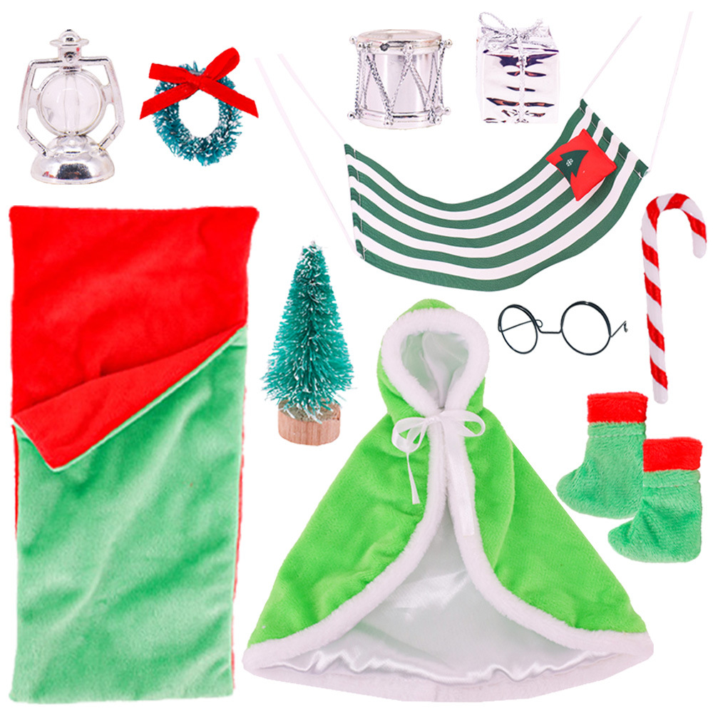 New Christmas Bookshelf Elf Doll Set and Barbie Doll Accessories Sleeping Bag Pajamas Cloak Hammock Set
