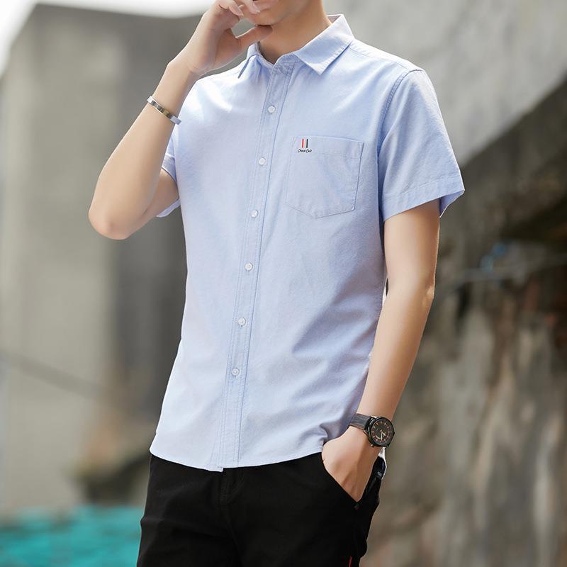 Men's Cotton Short-Sleeved Shirt Oxford Non-Ironing Men's Shirt Solid Color Thin Cotton Men's Clothing Casual Top Clothes