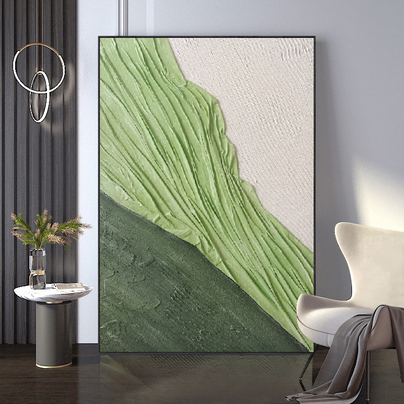 填梓手绘油画肌理画批发沙发背景墙挂画客厅绿色装饰画玄关落地画