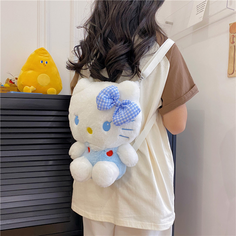 Japanese Cartoon Hello Kitty Plush Toy Toy Bag Shoulder Messenger Bag Backpack for Girls Wholesale Student Schoolbag