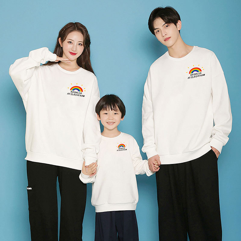 亲子装全家装秋季卫衣春秋款一家三口母女母子装高端炸街彩虹秋装