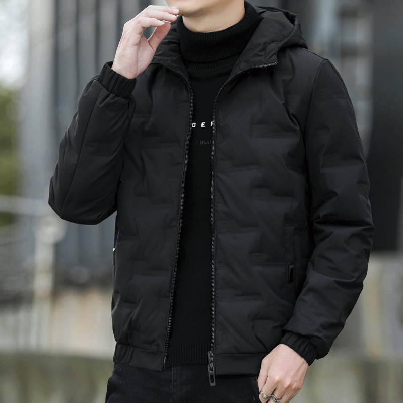 中青年男士加厚羽绒服冬季新款时尚纯色休闲超轻薄保暖连帽外套男