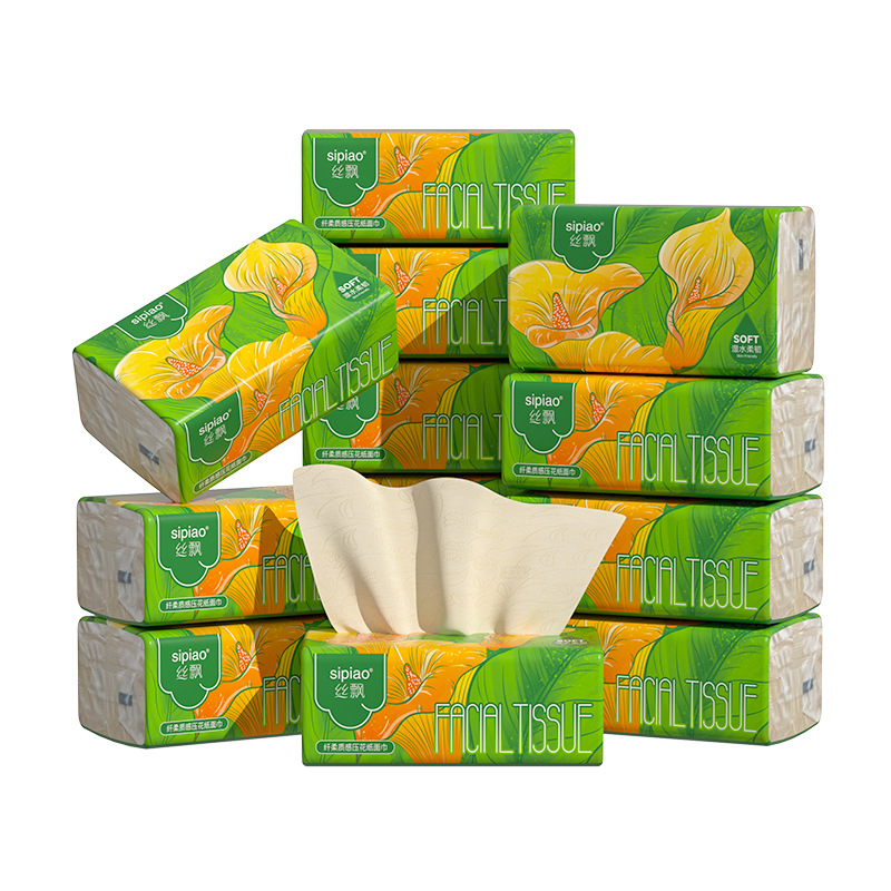 丝飘夏日花竹纤维原色纸巾家用抽纸12包加厚餐巾纸面巾纸本色抽纸