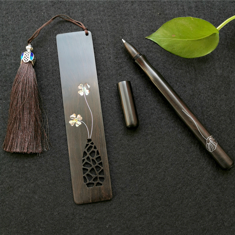 红木书签笔银行地产文创礼品送客户中国风木质工艺毕业校庆纪念品