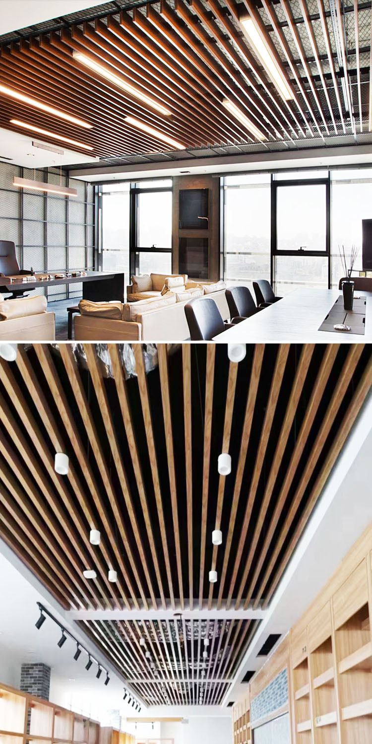 天花吊顶材料厂家铝格栅隔断室内室外木纹铝通铝方管弧形铝方通