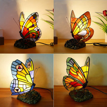玻璃咖啡厅创意蝴蝶小夜灯LED温馨床头灯喂奶家用古典装饰小台灯