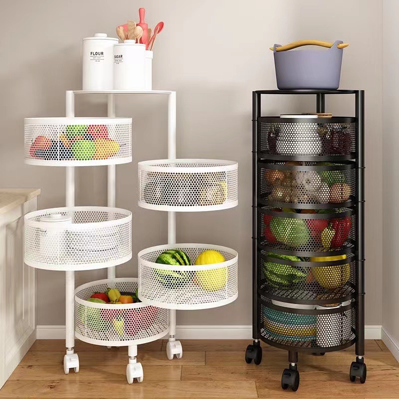 Kitchen Storage Rack 360 Degrees Rotary Storage Rack Floor Household Vegetable Multi-Functional Vegetable Basket Fruit and Vegetable Supplies