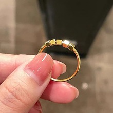 金色小方糖珠戒指 小众设计轻奢百搭转运珠方形开口指环网红同款