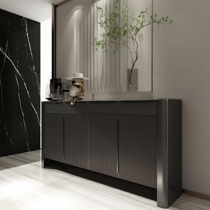 意式实木鞋柜轻奢风岩板玄关柜后现代入户门口收纳装饰隔断柜