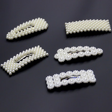 一字发夹韩国塑料珍珠边夹女几何卡子地摊夜市BB发卡夹子珍珠发夹