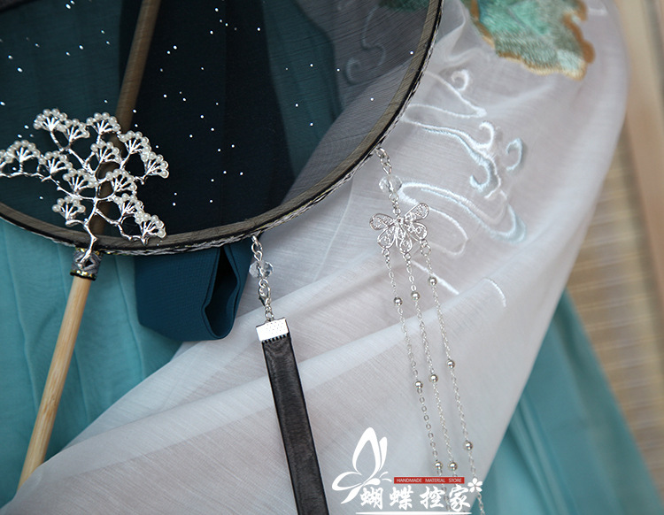 星空团扇古风长柄流苏宫扇汉服圆扇子拍摄道具自制diy团扇材料包