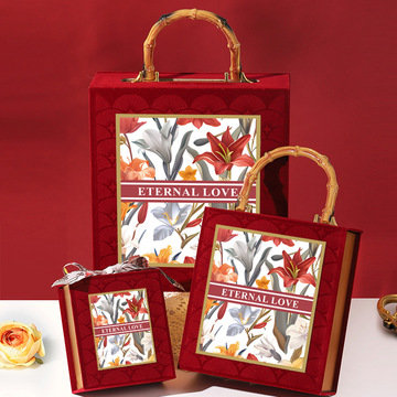 结婚伴手礼礼盒丝绒印花手提款精美礼品盒婚庆伴娘喜糖包装盒