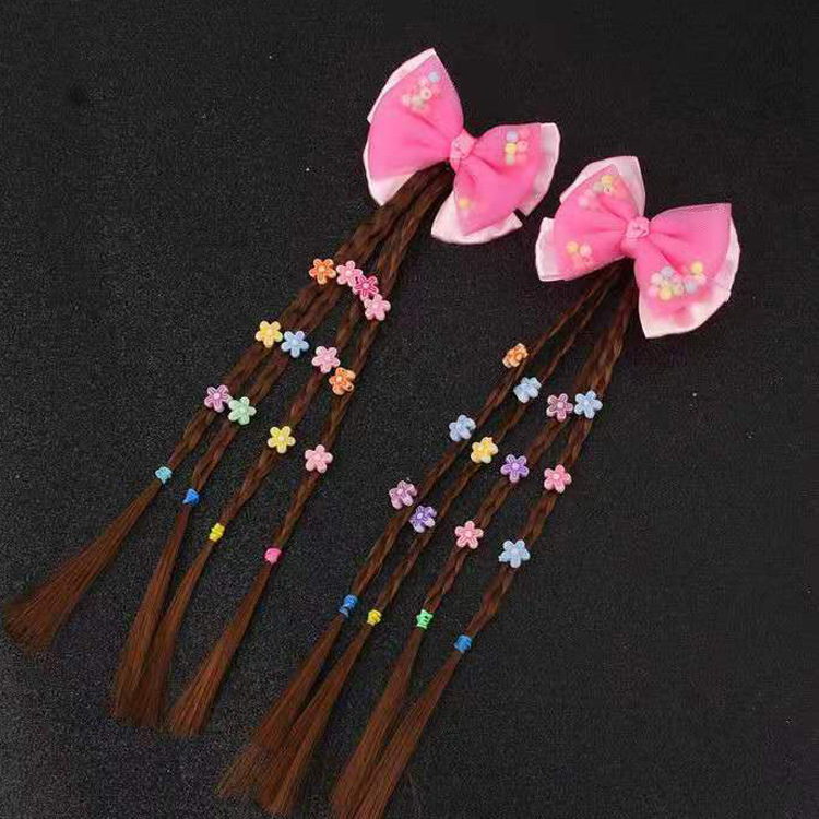 厂家批发韩版儿童假发辫发夹 可爱兔子小熊卡通小女孩公主假发夹