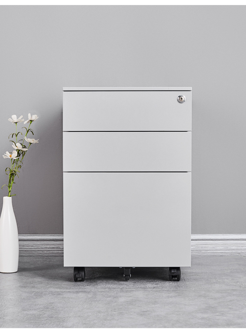活动柜文件矮柜办公电脑桌下柜三抽屉带锁资料可移动钢制床头柜子