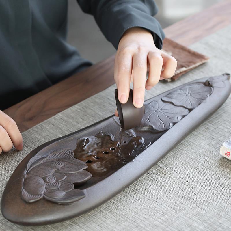 陶瓷壶承 鱼戏荷叶间 干泡台紫砂茶壶托盘蓄水功夫茶具小号茶台