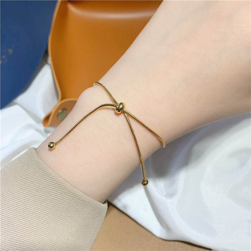 简约可调节蛇骨链小金豆手环 久不掉色仿18k黄金沙金首饰手链女