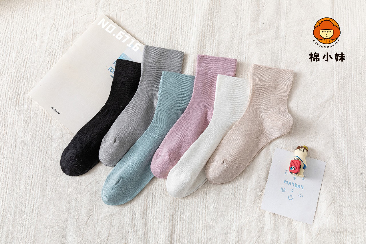 棉小妹6716春夏新款女袜 中筒桑蚕丝女袜 舒适棉袜 手工对目棉袜