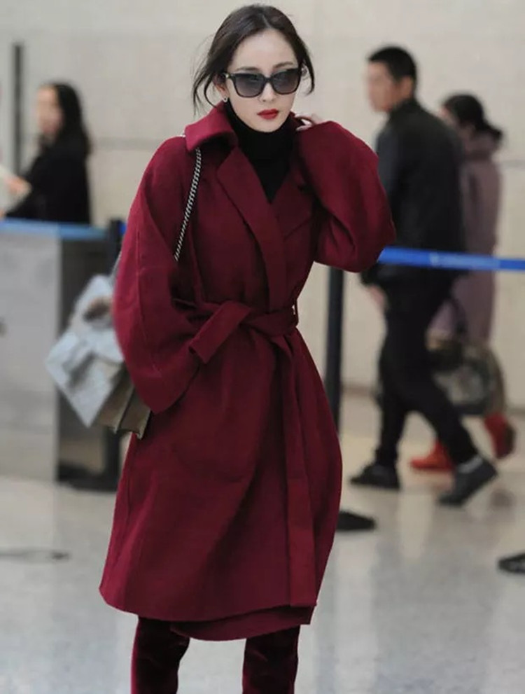 明星杨幂同款2020秋冬新款女装系带双面羊绒大衣ol过膝羊毛呢外套