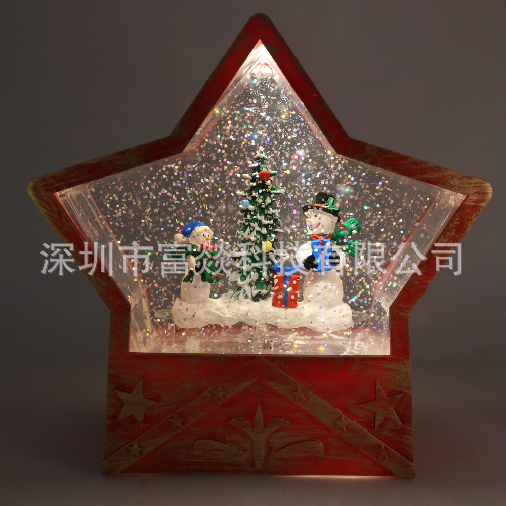 Direct Wholesale Christmas Five-Pointed Star Old Man Snowman Crystal Lamp Decoration Craft Crystal Ball Creative Ornament Music Box