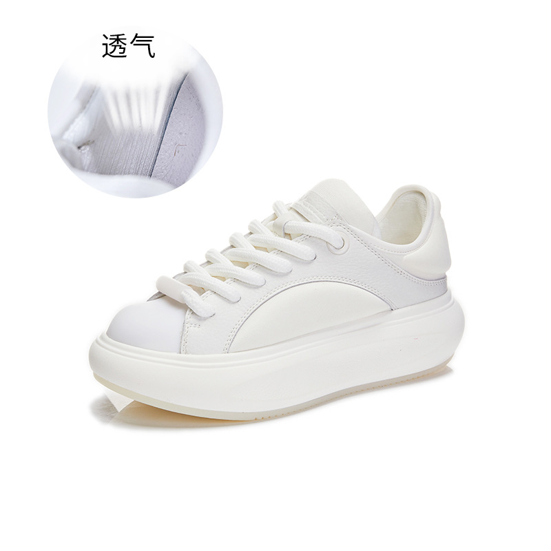 Suction Film Bottom Women's Genuine Leather Shoes 2023 Spring New Women's Board Shoes All-Matching Casual Shoes Platform White Shoes Women's