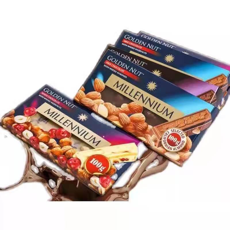 乌克兰进口坚果果仁牛奶巧克力零食美莲浓蔓越莓榛子黑白巧100克