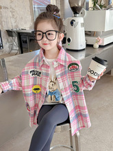 女童贴标格子外套2024年春季新款韩国洋气夹克童装一件代发风衣潮