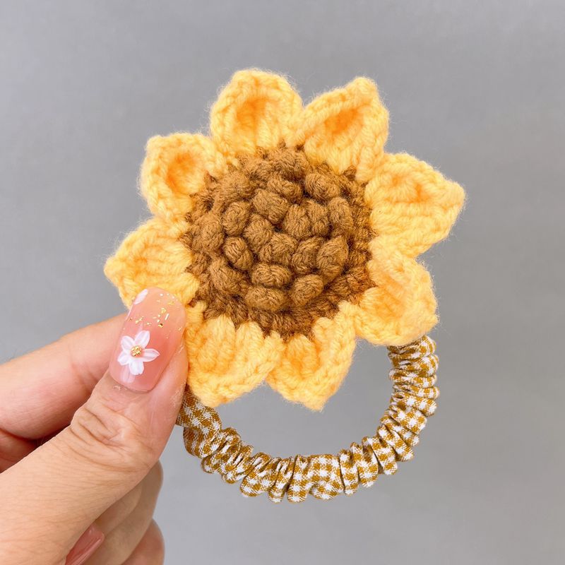 纯手工钩毛线花向日葵花发绳儿童发饰宝宝发圈女童太阳花可爱皮筋
