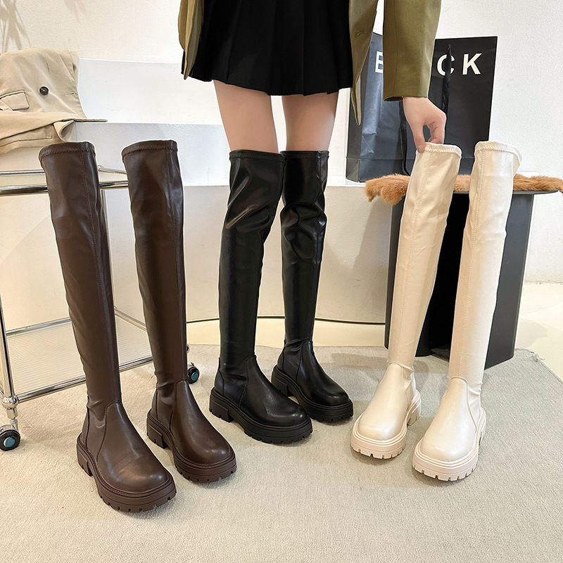 过膝长靴女显瘦棕色瘦瘦靴2023冬季新款保暖小个子高筒厚底骑士靴
