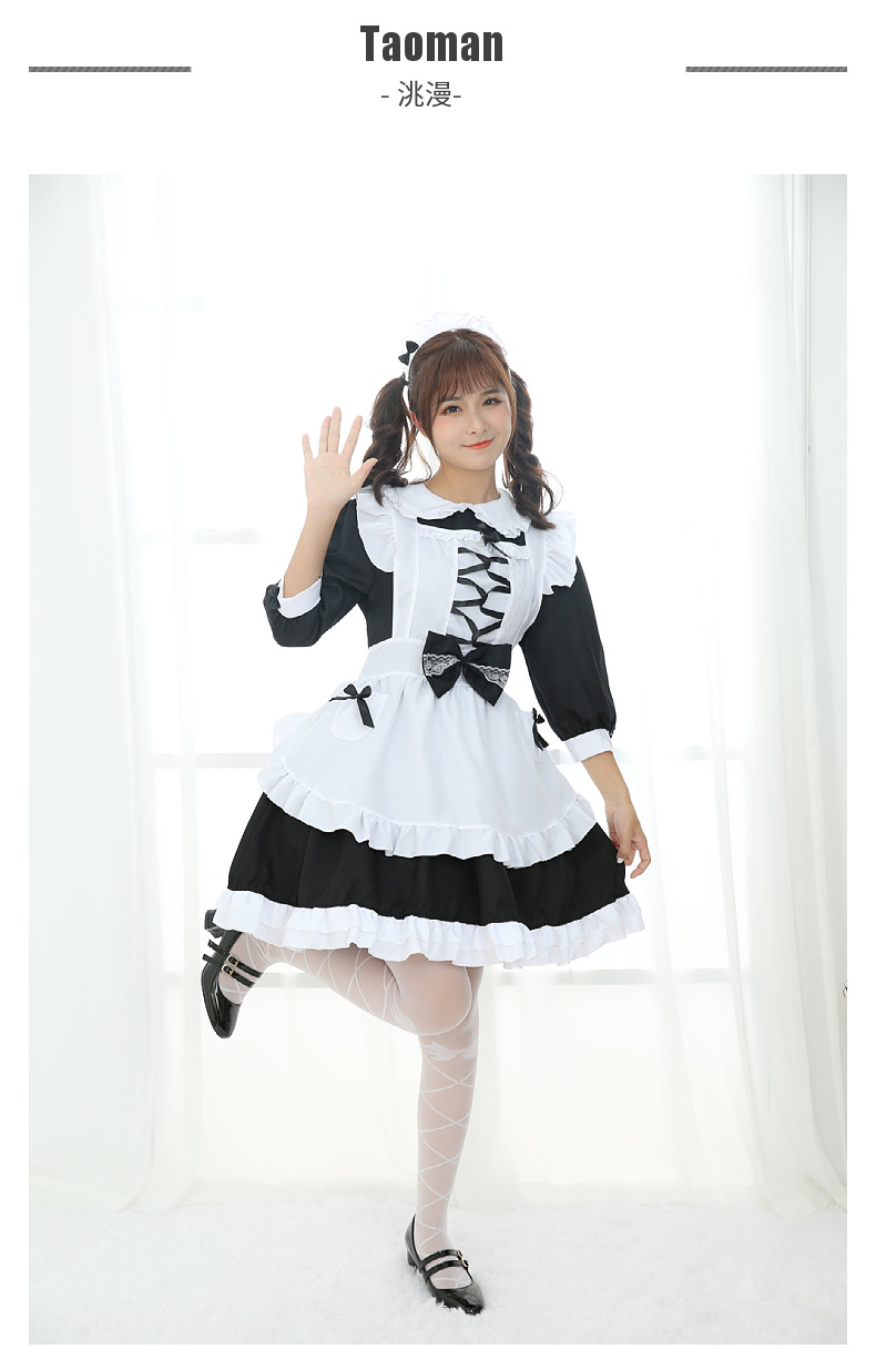 黑白女仆装软妹公主连衣裙女佣仆人cos套装日系中袖蝴蝶结洋装